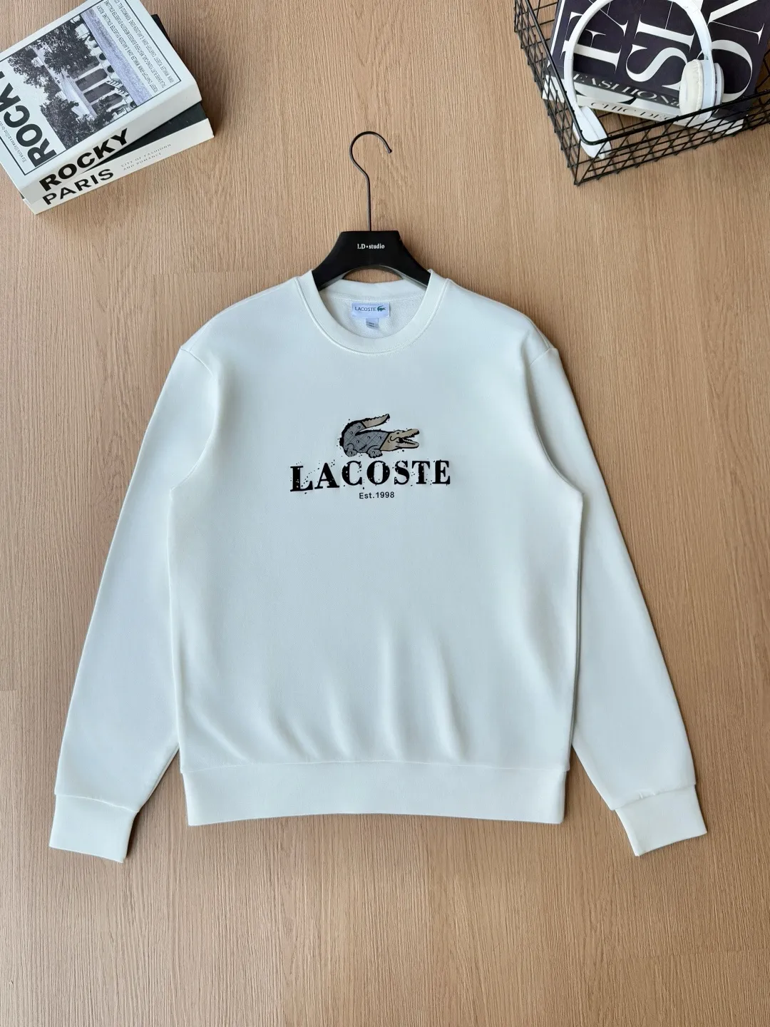 P 120LACOSTE. 2026 Autumn New Product Counter Same Style Printed Cotton Round Neck Sweater 360g Pure Cotton Terry M.L.XL 2XL LA-W 3058